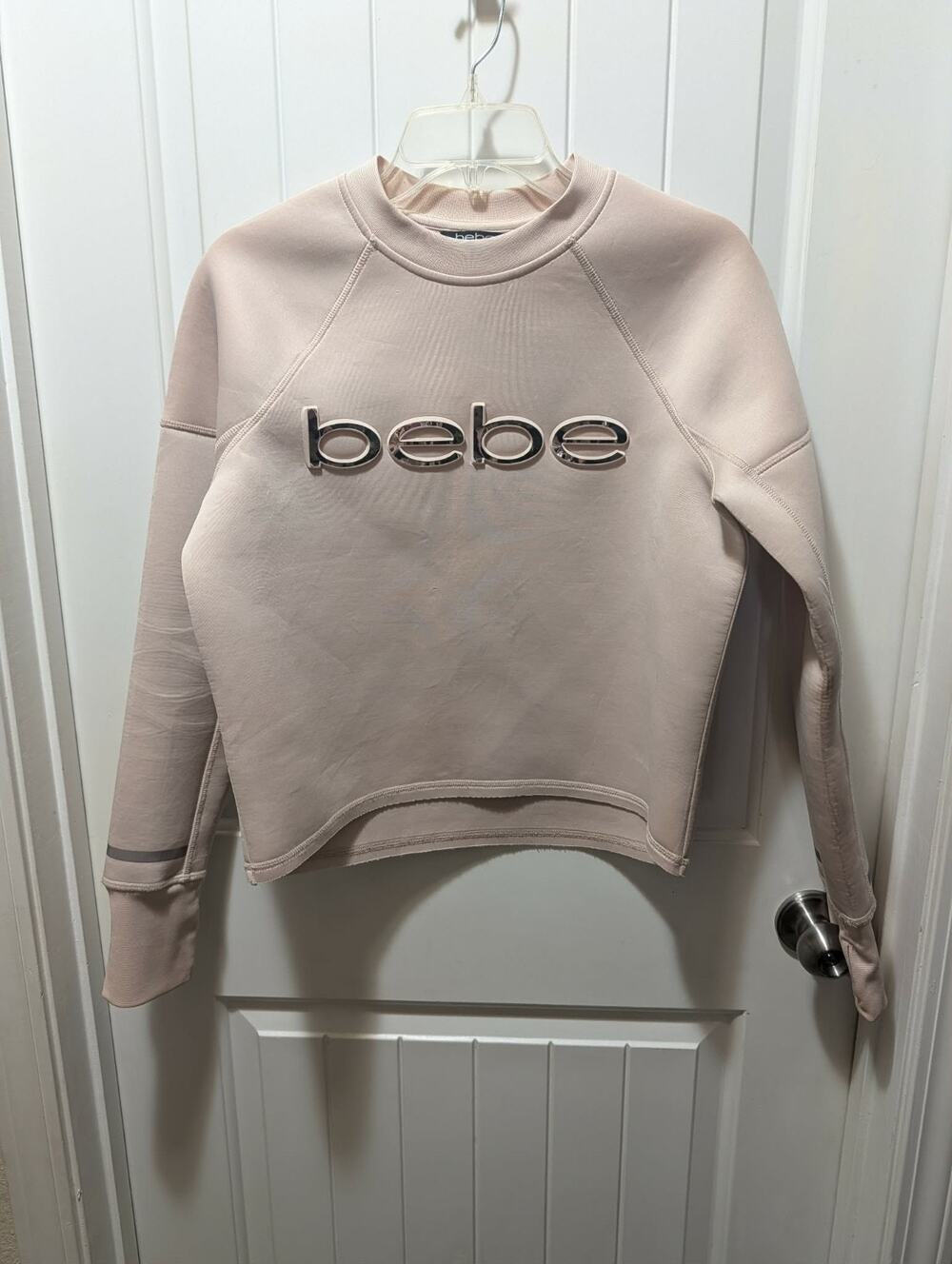 BEBE Sport SCUBA Long Sleeved Pink Sweatshirt Sweater Embossed Logo Size S